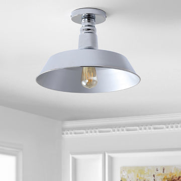 Camila 14" Classic Industrial Indoor/Outdoor Iron LED Semi Flush Mount - JONATHAN Y